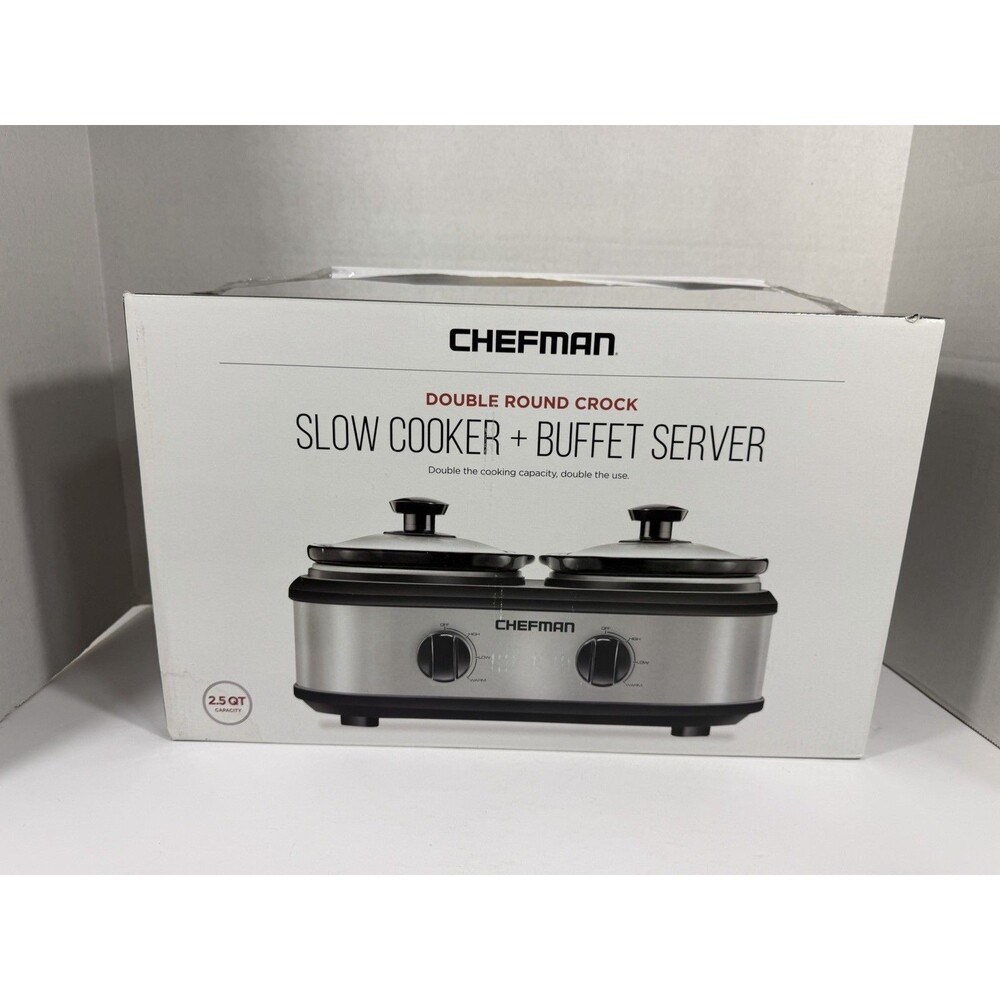 Chefman Slow Cooker - Buffet Server 2.5qt Double Round Crock. Brand New